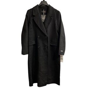 Bernardo Trench Coat Womens L Black Double Breasted Minimalist Capsule Old Money